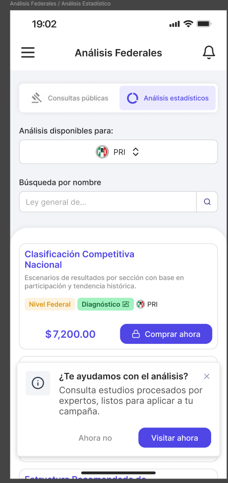 Pantalla de análisis estadísticos electorales