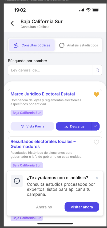 Pantalla de consultas públicas electorales